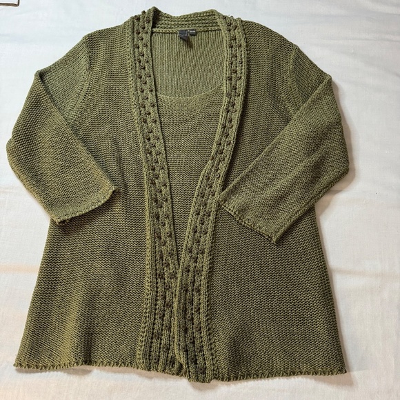 Jana Heavy Mesh Knit 3/4 Sleeve Lagenlook Sweater with Attached Front Green M - Picture 14 of 15